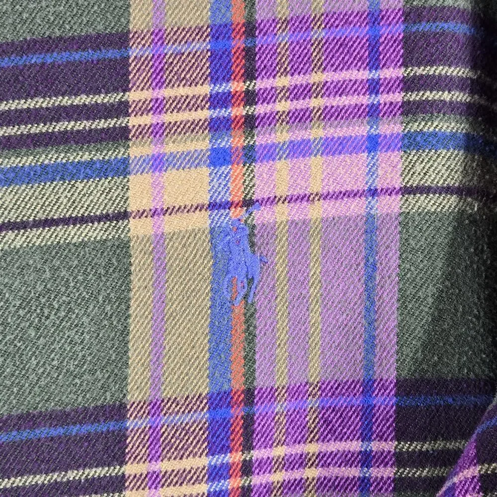 Ralph Lauren Shirt Mens XXL Green Plaid Button Up Flannel Cotton Classic Fit - Picture 8 of 12